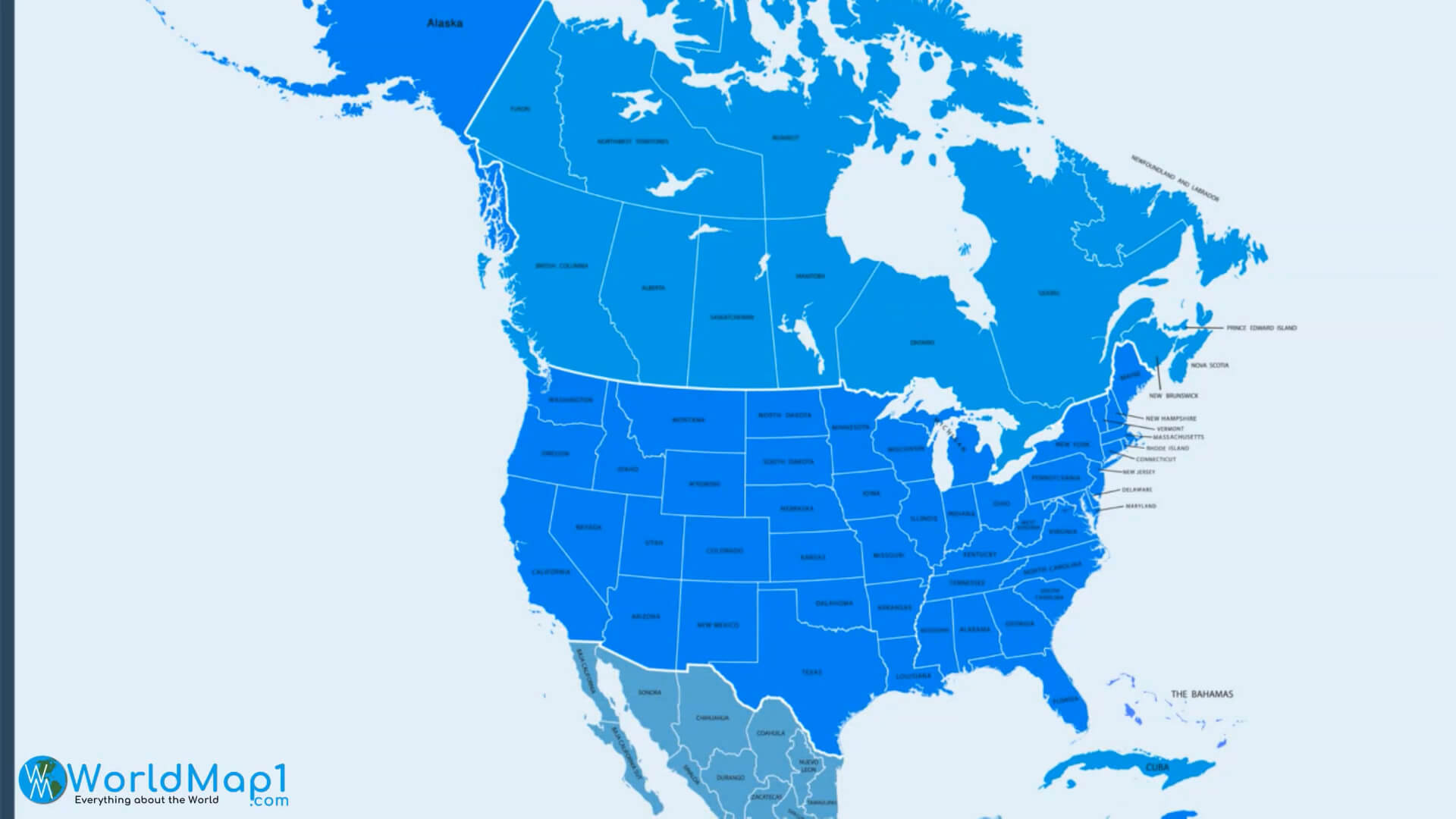 North America Blank Blue Map